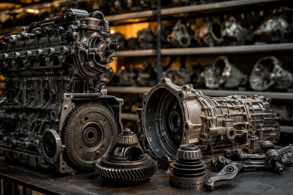 Used engines and transmissions on shelves