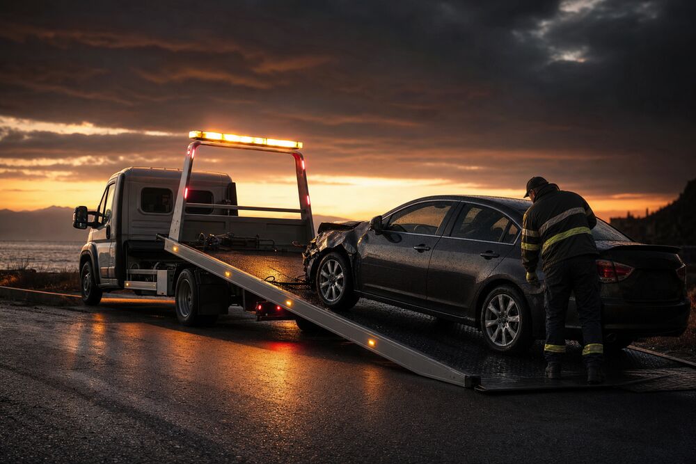 Tow truck loading a vehicle